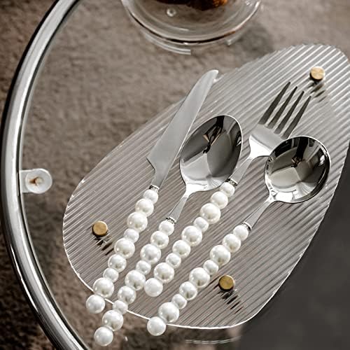 Set de argintărie pentru 16 seturi de tacâmuri Premium 18/10 cu mâner creativ de perle Cuțite Delicate furci și linguri set