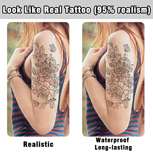 Cerlaza 45 de coli Tatuaje temporare pentru femei, fluture Flori Fake Tatuaj Stickerii pentru decor corporal, Tatuaje realiste