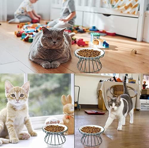 Boluri pentru mâncare pentru pisici crescute, bol elegant pentru câini din Ceramică, cu suport durabil din fier-hrănire ridicată pentru o alimentație confortabilă și o digestie mai bună 3 culori Alegeți Verde