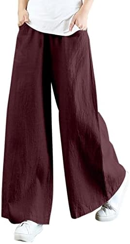 Pantaloni de lenjerie pentru femei Pantaloni cu talie înaltă elastică cu talie înaltă casual Culottes Palazzo Lounge Pantaloni