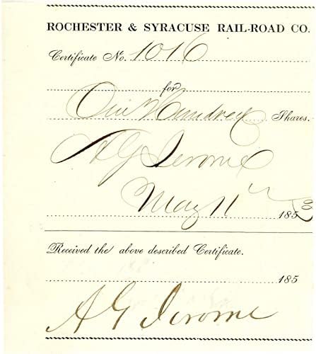 Rochester și Syracuse Rail-Road Stub emis și semnat de A. G. Jerome-autografe