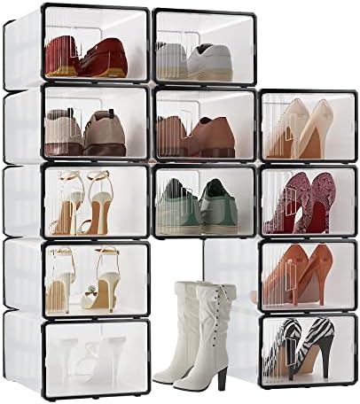 evron Shoe Rack Vertical Storage, organizator de pantofi în picioare pentru organizatori și depozitare dulap, conexiune cadru mai robustă Cutii de pantofi clare stivuibile cu instrument inteligent de asamblare