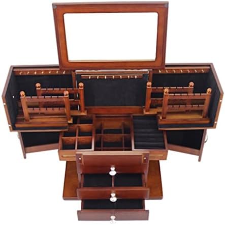 Tjlss Retro multifuncțional cutie mare de bijuterii din lemn prințesă stil European organizator de machiaj cutie cosmetică