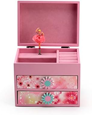 Tema florală din lemn roz 18 Note Spinning Ballerina Music Box - multe melodii de ales - Jingle Bells