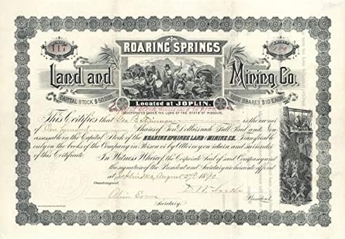 Roaring Springs Land and Mining Co. - Certificat De Stoc