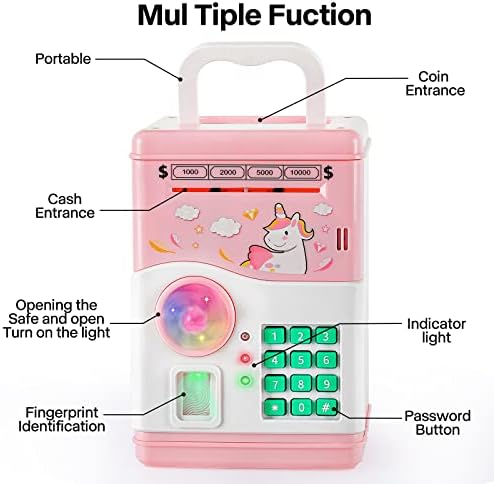 Piggy Bank, Electronic Mini ATM Economii Piggy Bank for Girls cu parolă și amprentă de deblocare a simulării, plastic mare