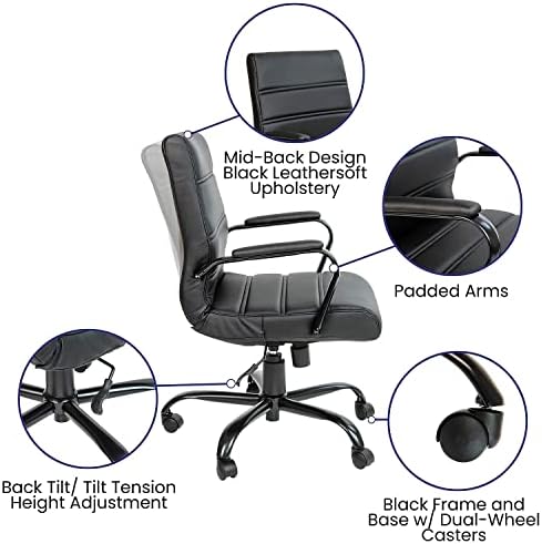 Mobilier Flash Whitney Mid-Back scaun de birou - negru Leathersoft Executive pivotant scaun de birou cu cadru negru-pivotant