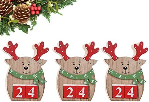 NUOBESTY Crăciun Decor Masă Decor Crăciun Lemn Calendar DIY bloc Calendar Xmas Desktop Ornament Elk Decor Masă Decor