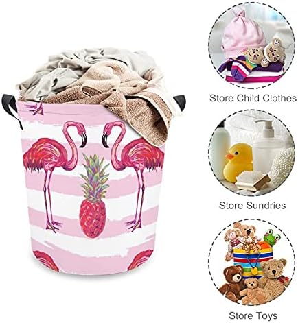 Coș de spălătorie Foduoduo Flamingo roz Flamingo și Ananas Hamper cu mânere Foldable Hamper Dirty Haine Geanta pentru dormitor,