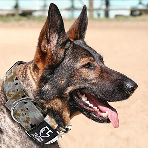 TSPRO Camo Dog Collar Tactical Dog Collar Military Dog Collar Working K9 Dog Collar with Metal Buckle and USA Flag Patch for