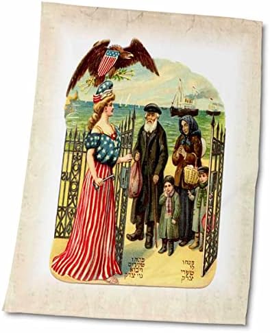 Familia evreiască 3dRose fiind întâmpinată de America în jurul anului 1900-prosoape