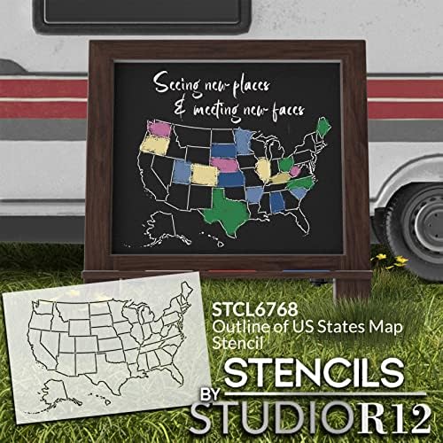 Conturul Statelor din SUA Map STENCIL BY Studior12 - Selectați dimensiunea - SUA Made - Craft DIY Geography Harta pentru clasă,
