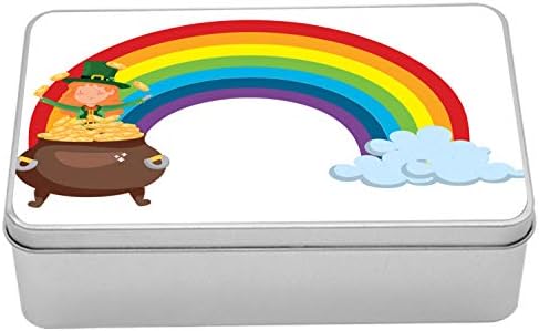 Cutie Metal Elf Ambesonne, Compoziția de Ziua St Patrick a Cloudurilor Rainbow și Monede Feels Irish, Container cu cutie de