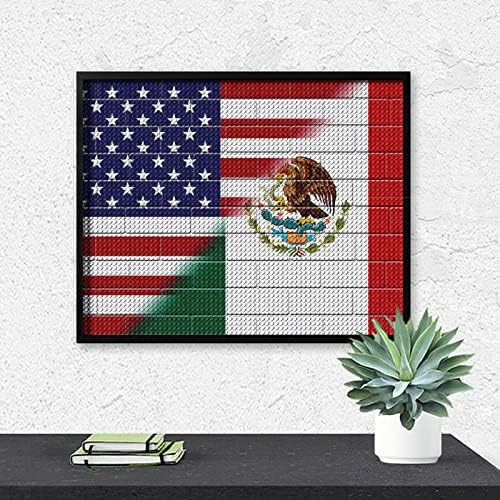 SUA Mexico Flag Border Wall Diamond Painting Picting Kits 5d DIY Drill Drill Rhinestone Arts Decor pentru adulți 16 x20