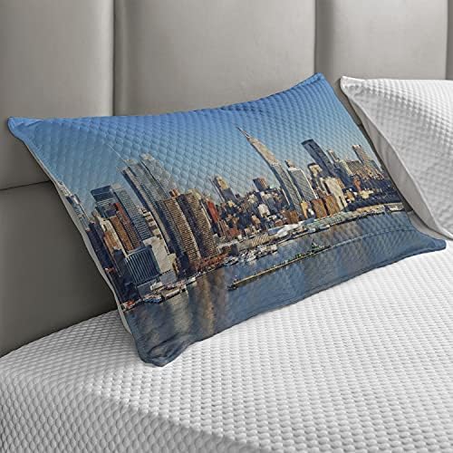 Pillow -quilted Pillowcover din Ambessonne New York, urban orizont orizont Manhattan cu clădire Empire State peste River Panorama, Standard King Size Accent Pillow Cover pentru dormitor, 36 x 20, gri albastru