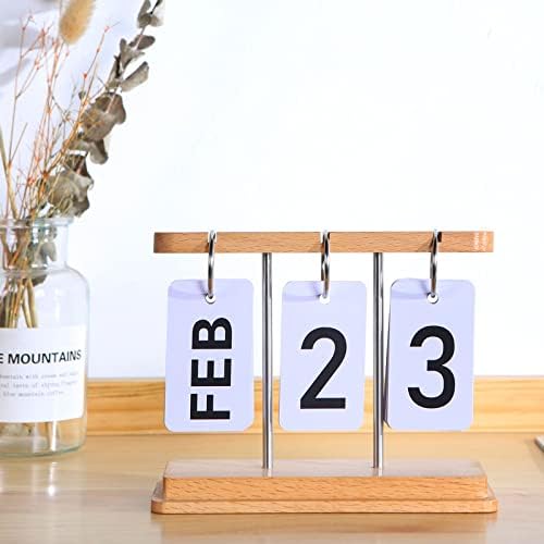 Calendar Flip Flip Beechwood pentru birou 2023-2024 Calendar perpetuu din lemn cu afișaj mare 6,3 * 2,36 * 5,04 inch, accesorii