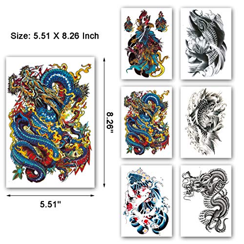 Tatuaje temporare cu mânecă completă Tema de pește dragon, pește fals dragon cu jumătate de braț autocolante și mâneci de tatuaj