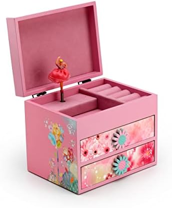 Tema florală din lemn roz 18 Note Spinning Ballerina Cutie - multe melodii de ales - Sunrise Sunset