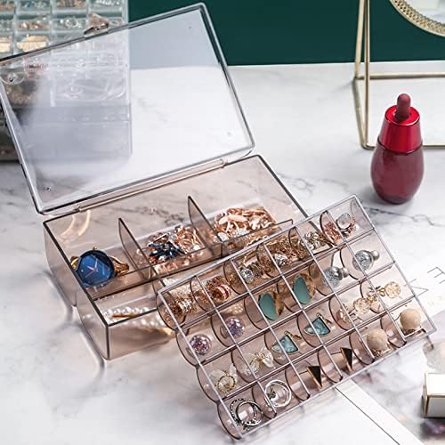Cutie de bijuterii, cutie de bijuterii de mare capacitate transparentă PS Cercei de bijuterii cutie organizator cu capac pentru