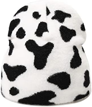 Jolife Cow Print Beanie Hat Pattern Animal Pattern Craniu Cap Cap Dublu strat de iarnă Alb, ZZM-NN-WTBK, o dimensiune mare