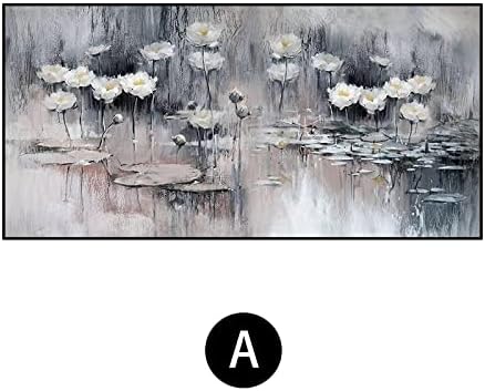 Pictură mare de ulei pictat manual pe pânză monet clasic cu apă clasică Lily Reproducere Decor de perete- lux alb-negru gri