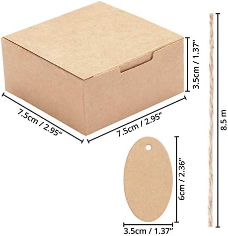 Cutii cadou BELLE VOUS 50 Pack-cutii de ambalaj cadou pătrat din hârtie kraft maro cu capace, frânghie de cânepă și etichete