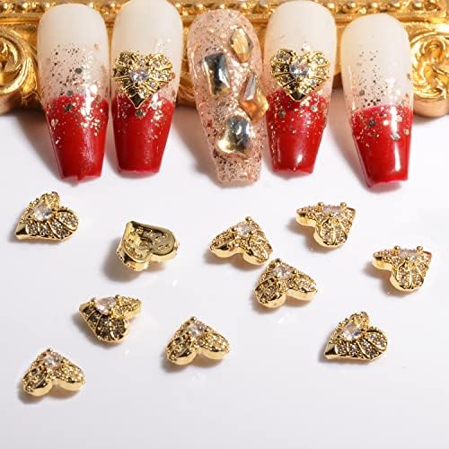 Baiyiyi 3d Gold Nail Art Charms Rinones Diamante strălucitoare din aliaj de zircon în formă de inimă Accesorii de unghii Manaicure