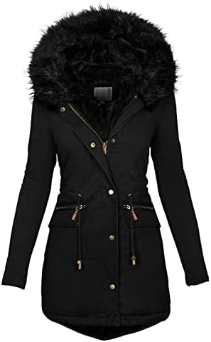 Fmchico femei Plus Dimensiune cald haina jacheta uza Faux-blana căptușite Trench iarna cordon talie cu glugă gros pardesiu