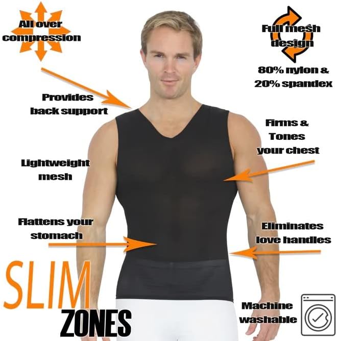 Insta Slim Mens Compresie Fără Mâneci V Gât Musculare Tricou-Slimming Body Shaper Tricou