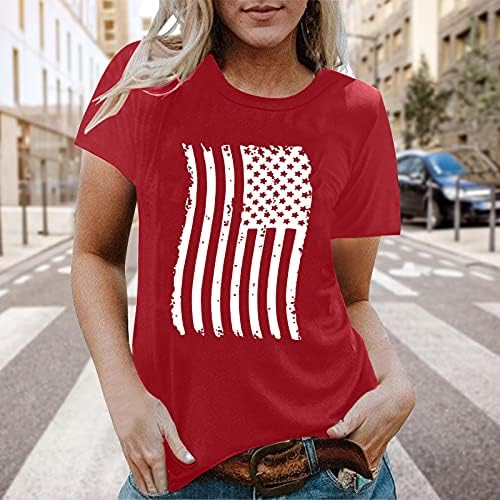 4 iulie Tricouri Tricouri pentru femei mânecă scurtă V gât Tee Shirt steagul American dungi Tie-Dye patriotice Bluza Top