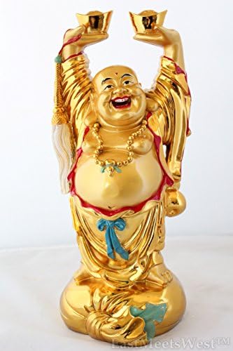 Luckygifts 17,5 uriașă feng chineză shui iubesc fericirea longevitate bogăție fericită râzând buddha ține lingouri de aur