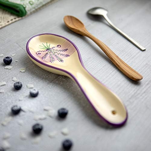 Lavanda lucrata manual Floral violet si Crem ceramica bucatarie lingura de gatit Rest / suport Ustensile de ceramica / cadou