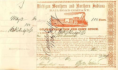 Michigan Southern și Northern Indiana Railroad Co. Eliberat pentru Clark, Dodge și Co. și semnat de Henry Keep-certificat de