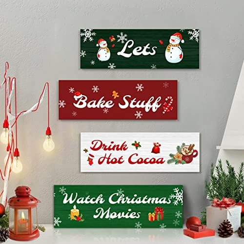 Hantajanss Christmas Hanging Wall Sign 4 bucăți de Crăciun Semn de decor pentru casă - lasă să coaceți lucrurile să bea cacao