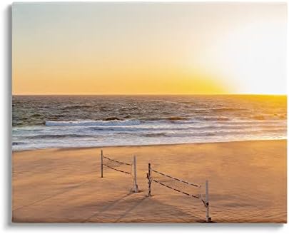 Stupell Industries Radiant Sunset Beach Volleyball Nets Ocean Shoreline, Design de Jeff Poe Photography