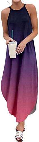 Iqka rochii pentru femei Gradient Culoare Fără mâneci O gât Split vara Casual maternitate rezervor rochie Midi lung Sundress