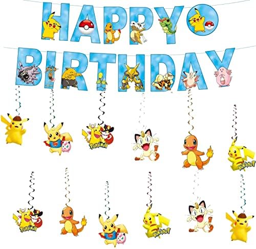 PoKe-MoN birthday party supplies, drăguț animație tematice Ziua de nastere bannere și agățat Swirls, băieți și fete pentru
