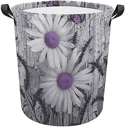 Coș de spălătorie foduoduo purpuriu gri gri alb margarete flori fluture hamper cu mânere pliabile hamper murdărie pungă de