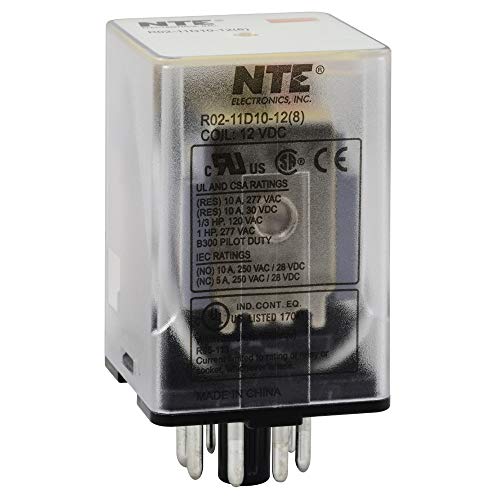 Nte Electronics R02-11d10-12 seria R02 releu DC Multicontact de uz General, aranjament de Contact DPDT, 10 Amperi, Mufă octală