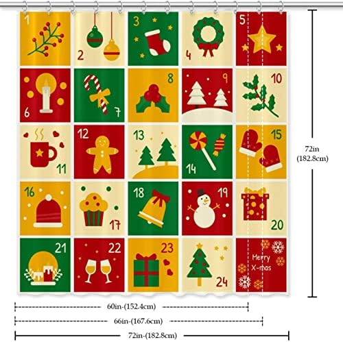 Perdea De Duș-Calendar De Advent De Crăciun Model În Carouri, 72 Inch