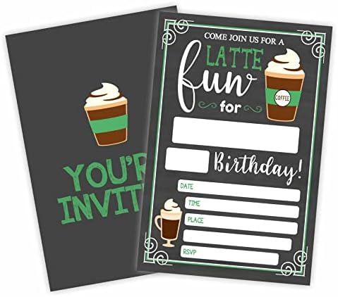 Invitație de petrecere de naștere Greoxg Latte Fun, Carduri de invitație a temelor cafelei （20 Count cu plicuri, completează
