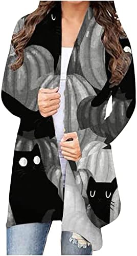 Feminin casual deschis cardigan jacheta cu cardigan frontal tops halloween imprimeu cu mânecă lungă cardiganuri clasice pulover