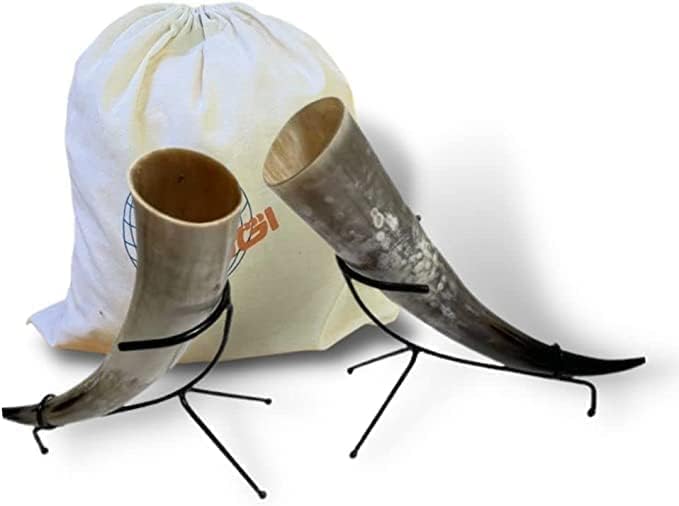 Bsgi African Bou Horn băut Viking horn set de 1 cu suport de fier și 350 M / L culoare marmură un produs BS GROUP INDIA