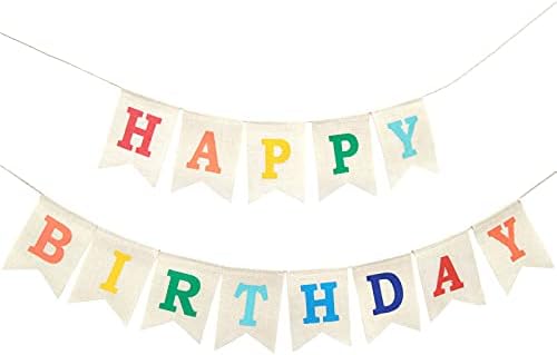 Colorat Happy Birthday pânză groasă de sac Banner, asamblate durabil Happy Birthday semn Birthday Party Decoratiuni pentru