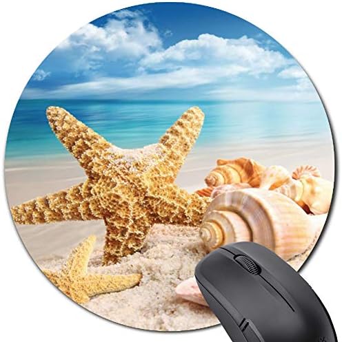 Round Mouse Pad Ocean Sand Shell Starfish ， Cute Gaming Mousepad pentru computer ， Cadou profesor și prieten de birou