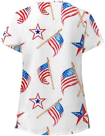 Fragarn American Flag Print Tipuri de asistență medicală Topuri uniforme pentru femei Cămașă 4 iulie, plus dimensiuni casual,