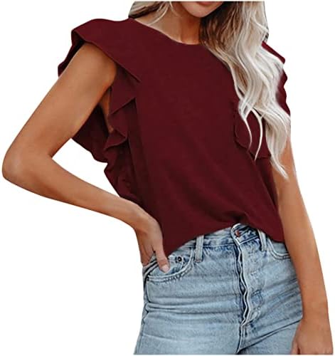 Topuri cu mânecă scurtă pentru doamnești de vară Fall Crewneck Lounge Ruffle Bluze de bază tricouri Teen Fată 2023 Îmbrăcăminte