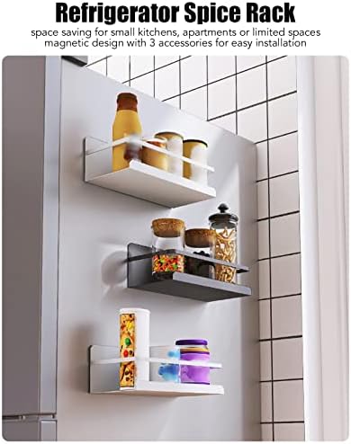 Raft de condimente magnetice, raft pentru frigider cu 2 accesorii, economisire de spațiu cu un singur strat, raft magnetic