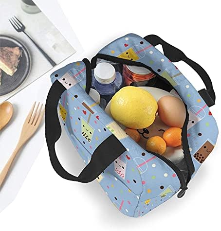Chegna Happy Boba Bubble Tea Lunch Bag, cutie de prânz drăguță reutilizabilă geantă frigorifică izolată geantă Multifuncțională pentru prânz școlar One Size 10806 10806