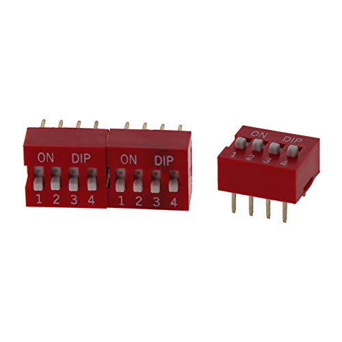 Bettomshin 3pcs Red Dip comutator orizontal 1-4 poziții 2.54 mm pas pentru circuite Breadboards PCB